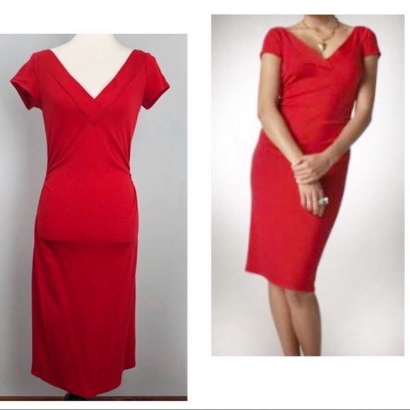 Diane Von Furstenberg 100% Wool Red Midi Dress - Picture 2 of 8